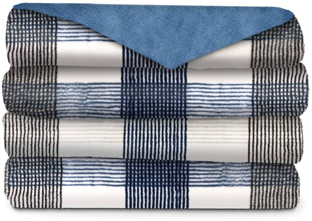 Sunbeam Microplush Comfy Toes Electric Heated Throw Blanket, Simple Plaid Lagoon - $25.99 + Free Shipping