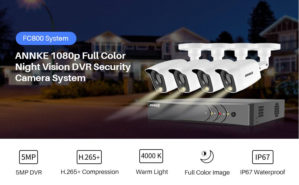 ANNKE 8CH 1080p Full Color Night Vision CCTV Camera System, H.265+ 5MP Surveillance DVR and 4 HD 1080p Security Cameras System, 1TB Hard - $175.99 + FS