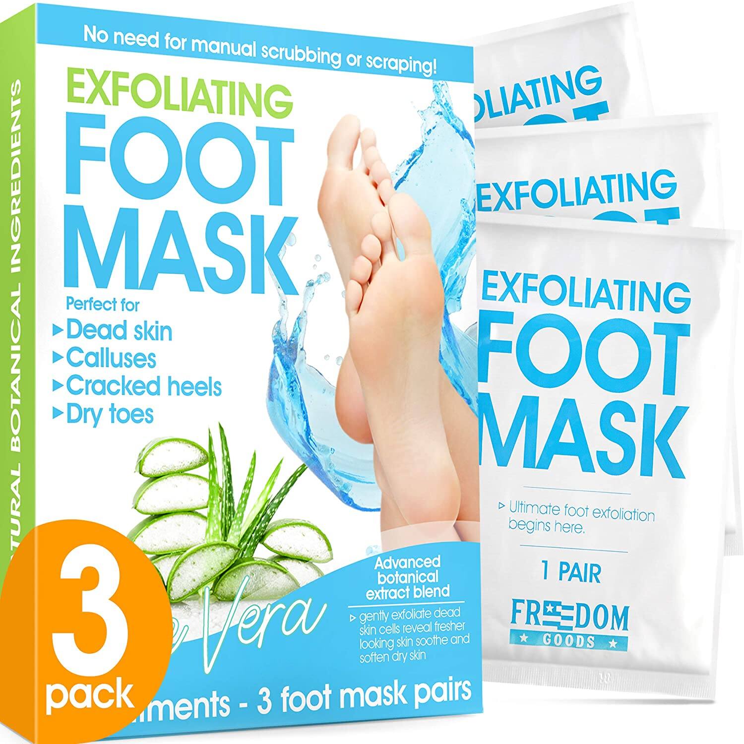 Foot Peel Mask (3 Pack), Foot Mask with Aloe Vera, Exfoliating - $10 + Free Shipping w/ Prime or Orders $25+