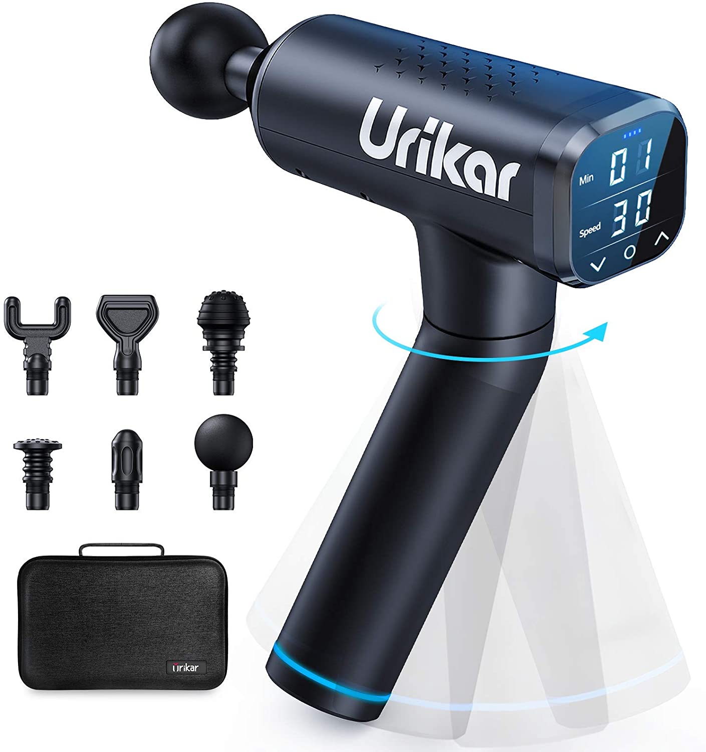 Urikar Pro 3 Massage Gun, Portable Deep Tissue Muscle Massager with 180° Rotatable Anti-Slip Grip, 30 Speeds, 6 Massage Heads & Timer for Muscle Pain Relief/Gym $49.59 + FS