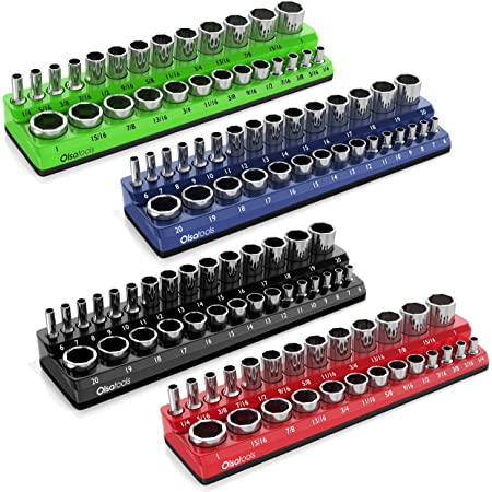 Olsa Tools Magnetic Socket Organizer Holder 1/4 3/8 1/2 Inch Drive SAE or Metric