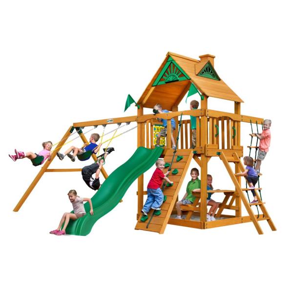 Gorilla Chateau Wooden Swing Set With Slide And Picnic Table