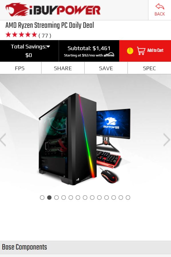iBuyPower: Ryzen 5600X, RTX 3070, 16GB DDR4, 256GB SSD + 1TB HHD, $1387.95