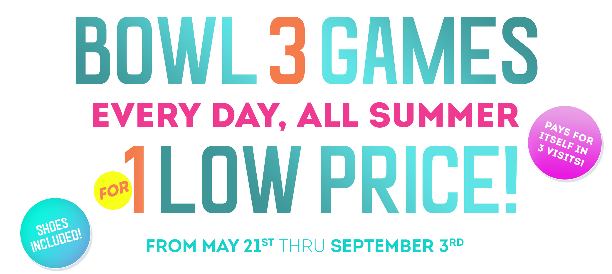 SummerGames Bowling Pass: 3 Games of Bowling Per Day: Adult's $34+, Kid's $26+ (Valid at AMF, BrunsWicks & More)