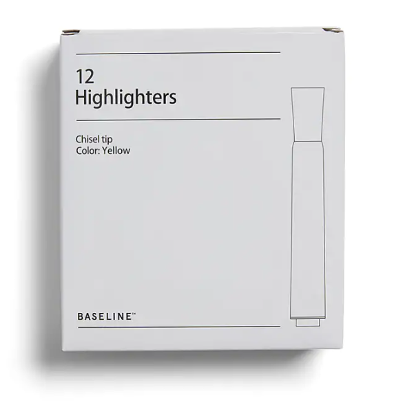 12-Pack Baseline Chisel Tip Tank Highlighters (Yellow) $1.25 + Free Store Pickup at Staples