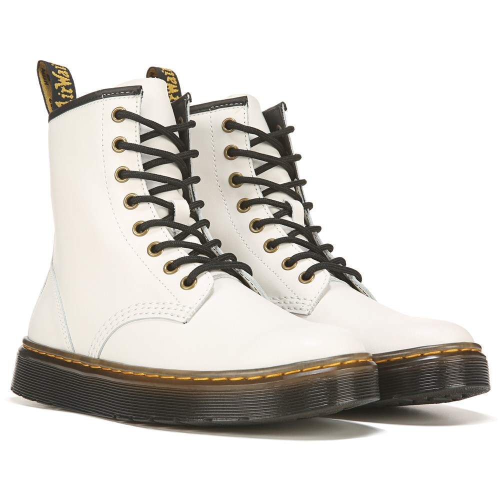Dr. Martens Women's Zavala Combat Boot (White Leather) 60 + Free Shipping