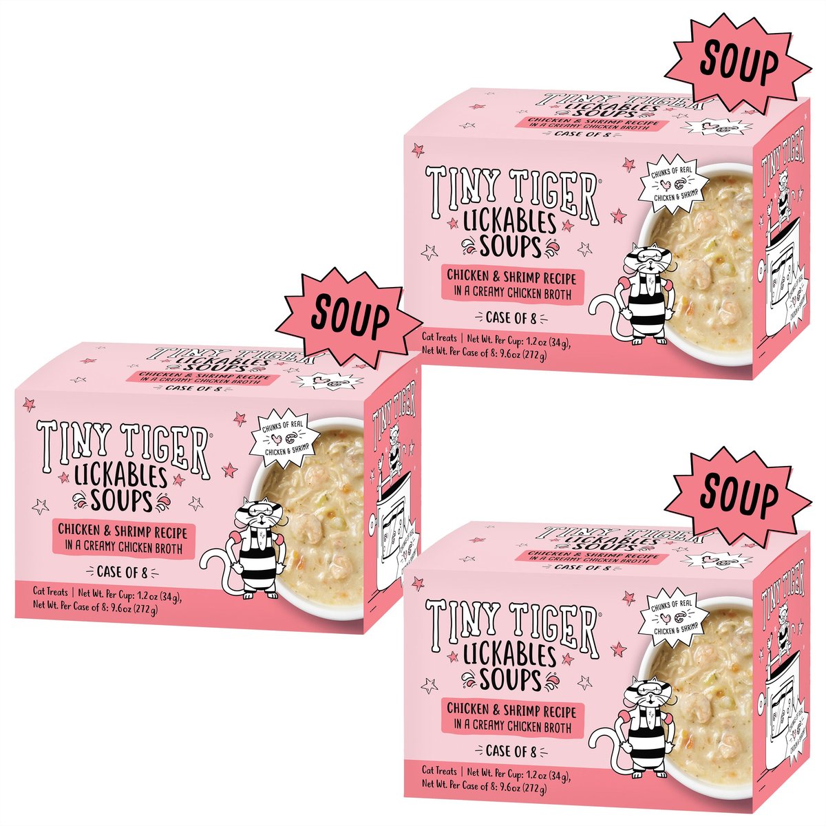Tiny Tiger Cat Food & Treats: 24-Count 1.2-Oz Lickables Soup Chicken & Shrimp in Creamy Broth Cat Treat & Topper $10.40 w/ Autoship & More + Free Shipping $49+