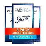 3-Count 1.6-Oz Secret Women's Clinical Strength Stress Response Antiperspirant Deodorant (Clear Gel) $9.49 ($3.16 each) w/ S&amp;S + Free Shipping w/ Prime or on $35+