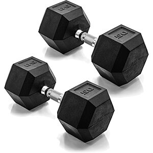 50-Lbs Pair CAP Barbell Rubber Coated Hex Dumbbell Set (Chrome Handle) $78.39 + Free Shipping