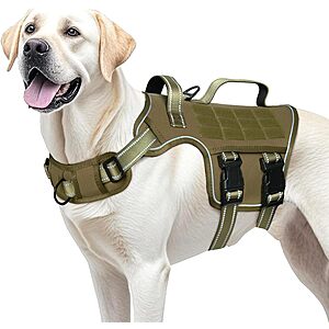 RunFido Tactical No-Pull Dog Harness w/ MOLLE System & Reflective Strips (Large)