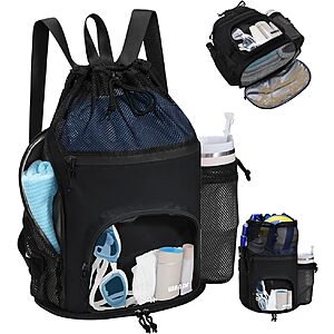WANDF 21L Mesh Swim Backpack w/ Wet Pocket & Tumbler Side Pocket