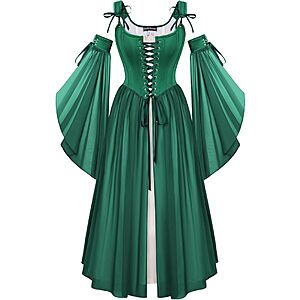 Scarlet Darkness Women’s 2-Pc Renaissance Corset Dress Set w/ Bell Sleeves (Various)