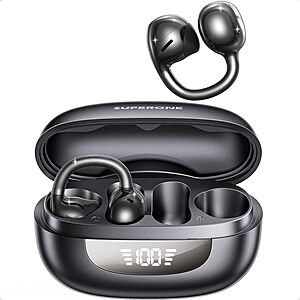 SUPERONE Open Ear Clip-On Bluetooth Earbuds w/ Air Cushion & LED Display