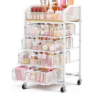 SUNALLY Metal 5-Tier Open Top Mesh Rolling Makeup Cart (2 Colors) $26.50 + Free S&H