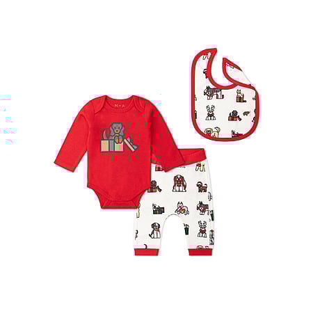 3-Piece M+A by Monica + Andy Holiday Organic Cotton First Moves Bodysuit, Pant, & Bib Set (Various Christmas & Halloween Prints) $3 + Free S&H w/ Walmart+ or on $35+
