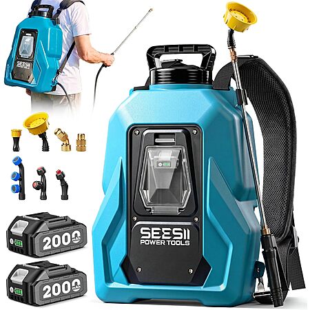 Seesii 5-Gallon Battery Powered Backpack Sprayer w/ Dual Battery, Telescopic Brass Wand & 7 Nozzles $77.49 + Free Shipping
