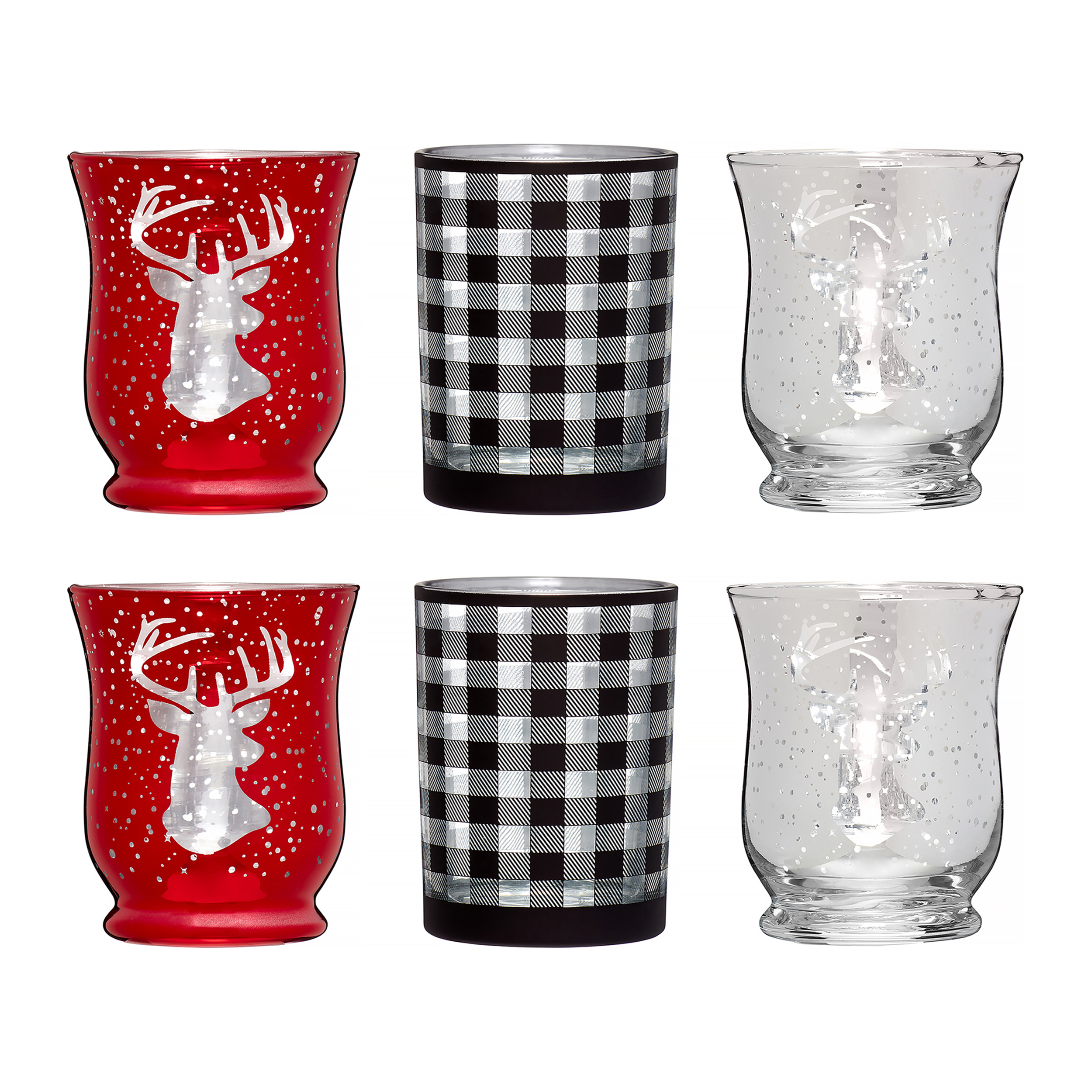6-Pc Holiday Time Small Stag & Check Glass Votives $4 & More + Free Store Pickup at Walmart
