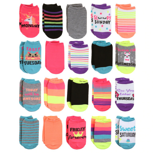 Kohl's Cardholders: 20-Pack Girls (4-16) Elli By Capelli Day of the Week No-Show Socks $7 & More + Free Shipping