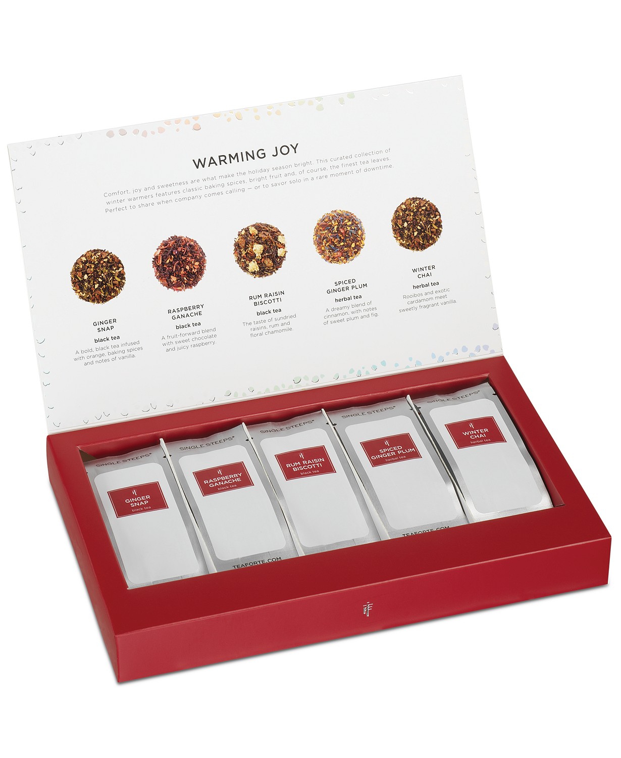 Tea Forte Warming Joy: Petite Tea Tree w/ 4 Pyramid Infusers $4, Gift Set w/ 15 Loose Leaf Pouches $6.75, Presentation Box w/ 20 Pyramid Infusers $12.40 + Free Shipping $25+