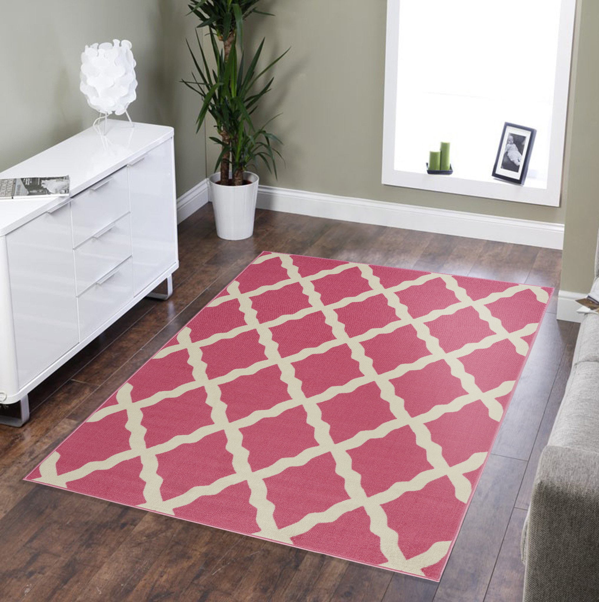 5' x 6'6" Ottomanson Glamour Collection Moroccan Geometric Trellis Area Rug: Dark Pink $27.80, Blue $32, Dark Grey $33.15 & More + F/S $35+