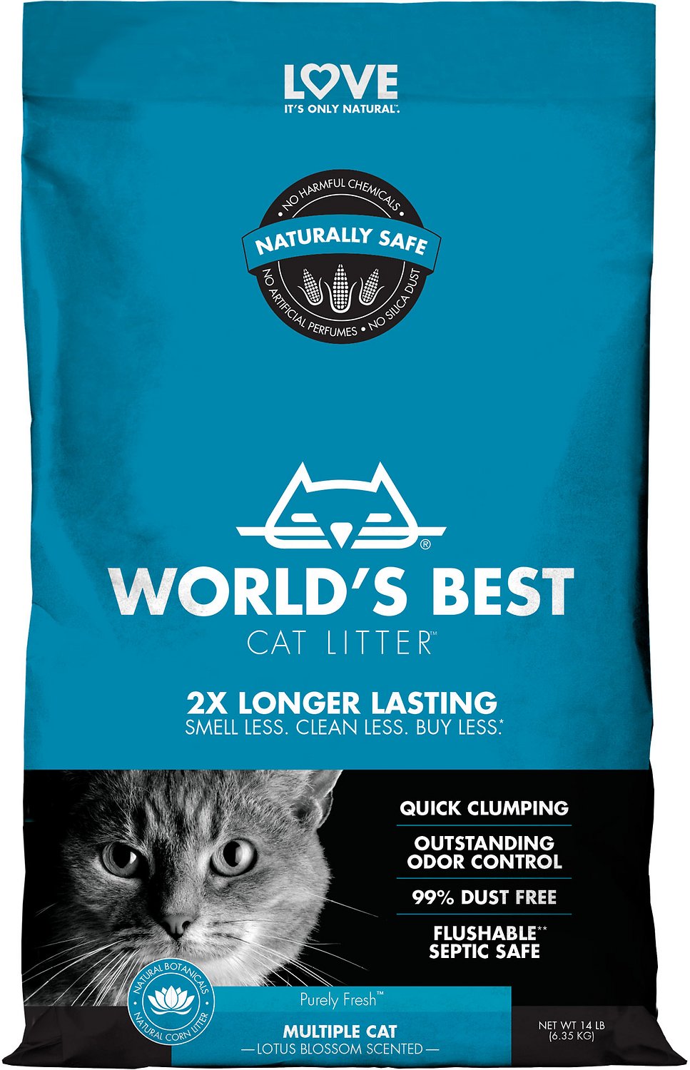World's Best Multiple Cat Lotus Blossom Scented Clumping Corn Cat Litter: 14-Lbs $10.90, 28-Lbs $20.35 or less w/ Autoship + F/S $49+