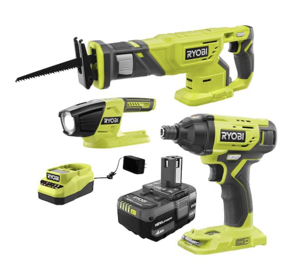 RYOBI ONE+ 18V Cordless Combo Kit (3-Tool) with (1) 4.0 Ah Battery and Charger - HD $99