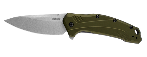 Kershaw Link SpeedSafe Assisted Flipper knife - 3.25" Stonewash Finish CPM-20CV Blade - Olive Anodized 6061-T6 Aluminum Handle