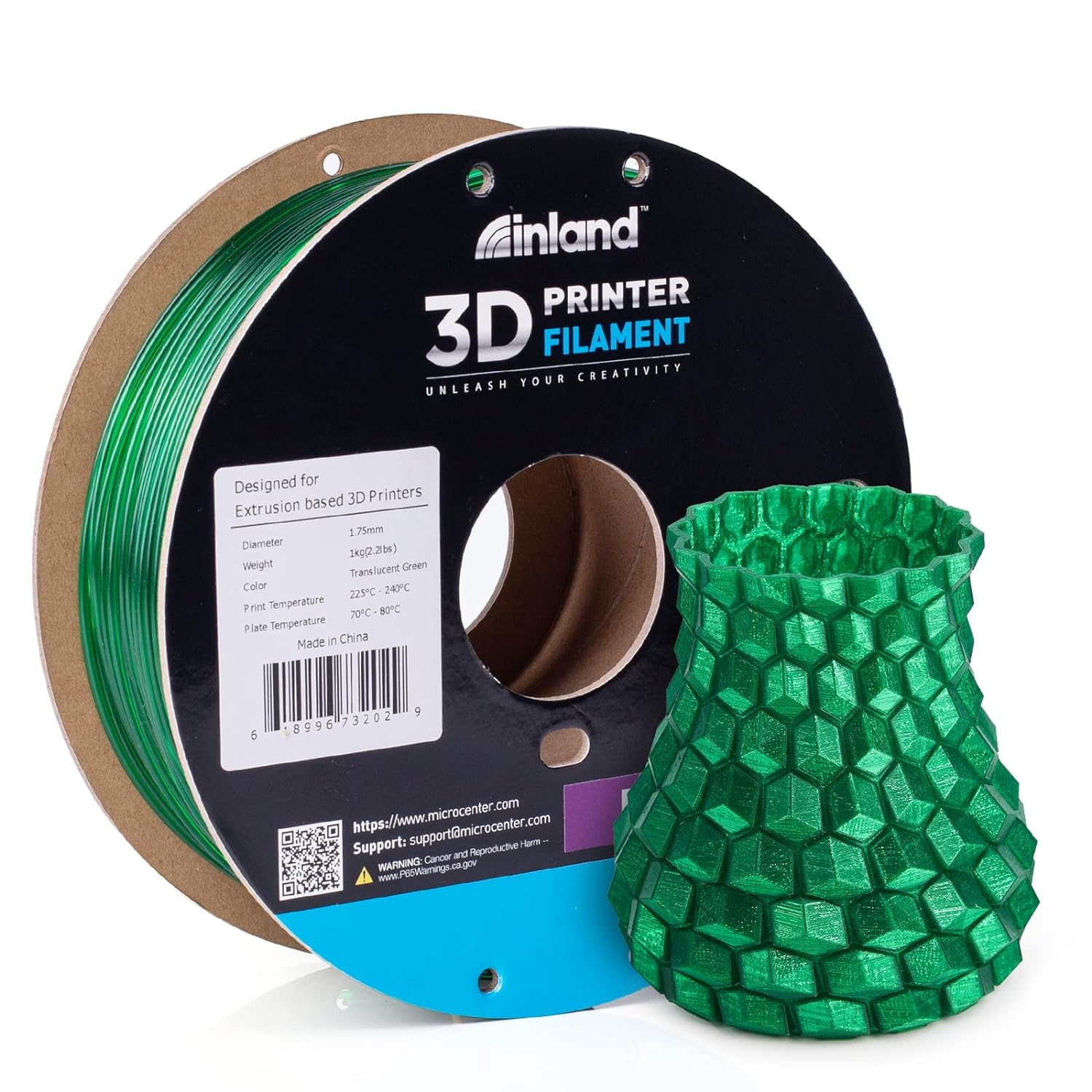 Inland 1.75mm Selected PETG 3D Printer Filament, - 1kg Spool (2.2 lbs) 12.99