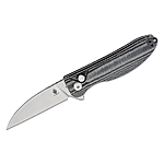 Kizer Cutlery Vanguard Swaggs Sway Back Flipper Knife 2.99 inch CPM-4V Stonewashed Wharncliffe Blade, Black Linen Phenolic Handles - KnifeCenter Exclusive - $74.95
