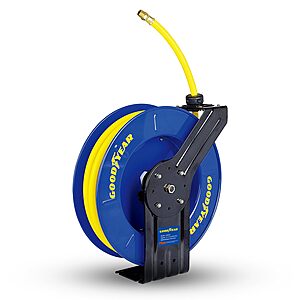 Goodyear Air Hose Reel Retractable 1/2" Inch x 65' Foot SBR Rubber Hose Max 300PSI Heavy Duty Industrial Steel Single Arm Construction $189.99