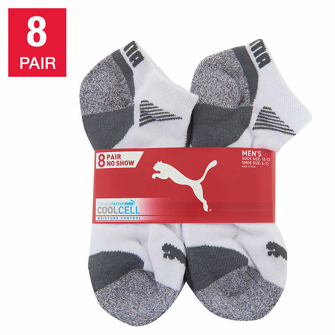 Costco Members: 8-Pairs Puma Men's No Show Socks (Black or White)