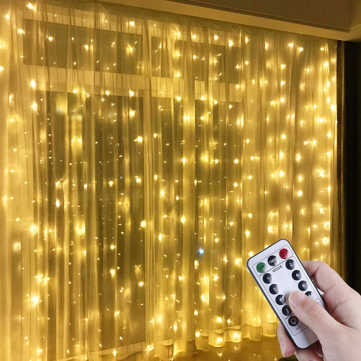 LED Window Curtain String Light, 300 LED Warm White Window Fairy String Lights with 8 Modes $10.19+Fs