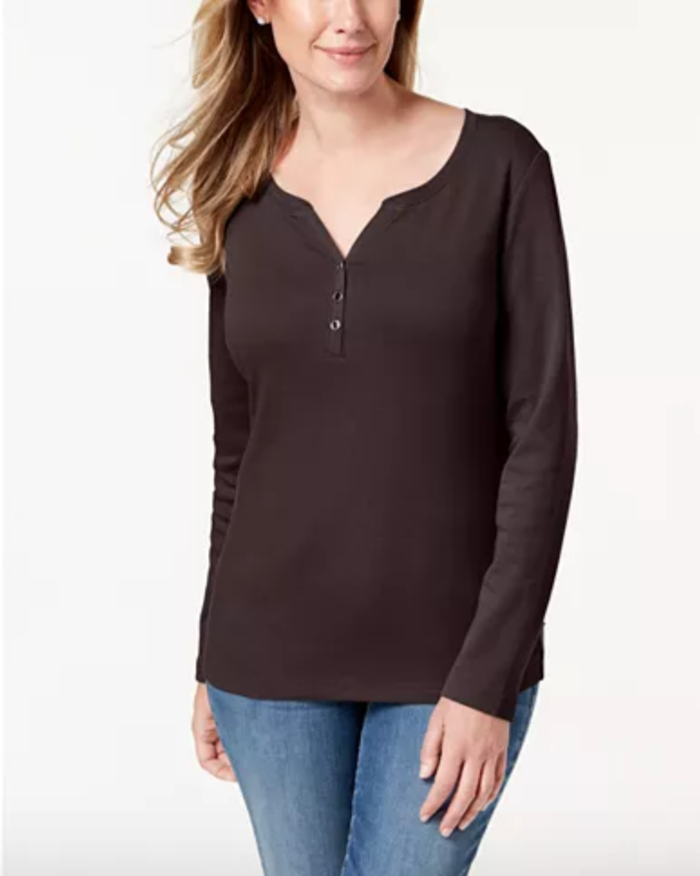 Karen Scott Apparel Sale: Petite Cotton Henley-Neck-Top $3.73, Petite Cable-Knit-Zip-Front Sweater $8 & More + Free Store Pickup at Macy's