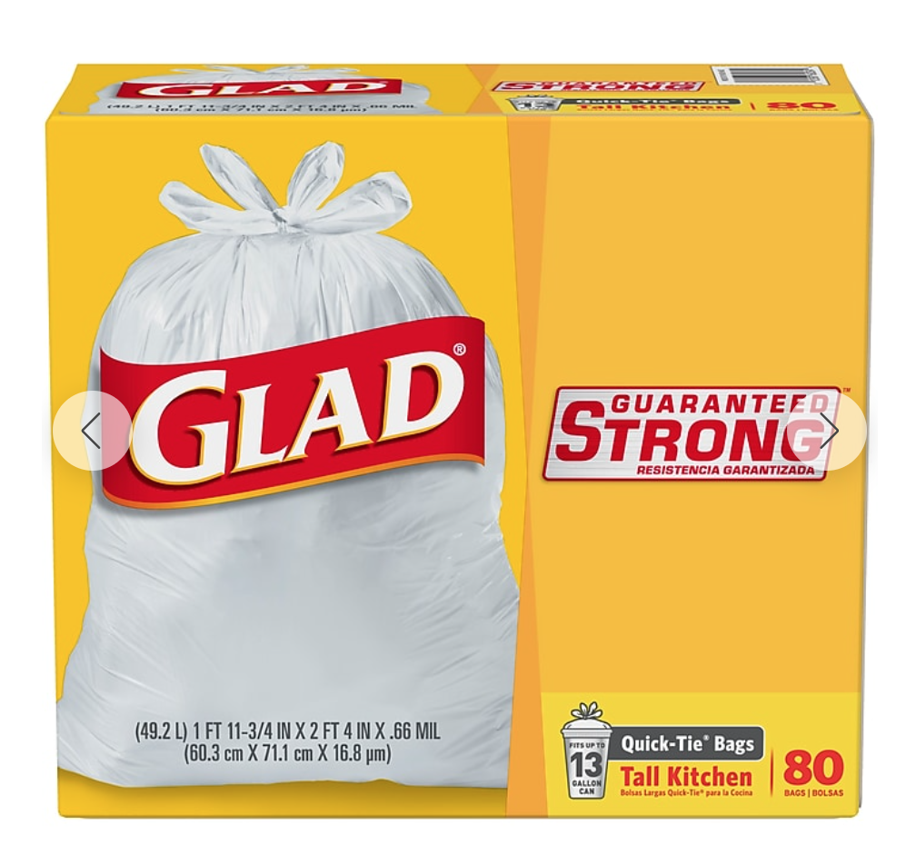 80-Count Glad Quick-Tie Tall Kitchen Trash Bags $7.70 + Free Shipping