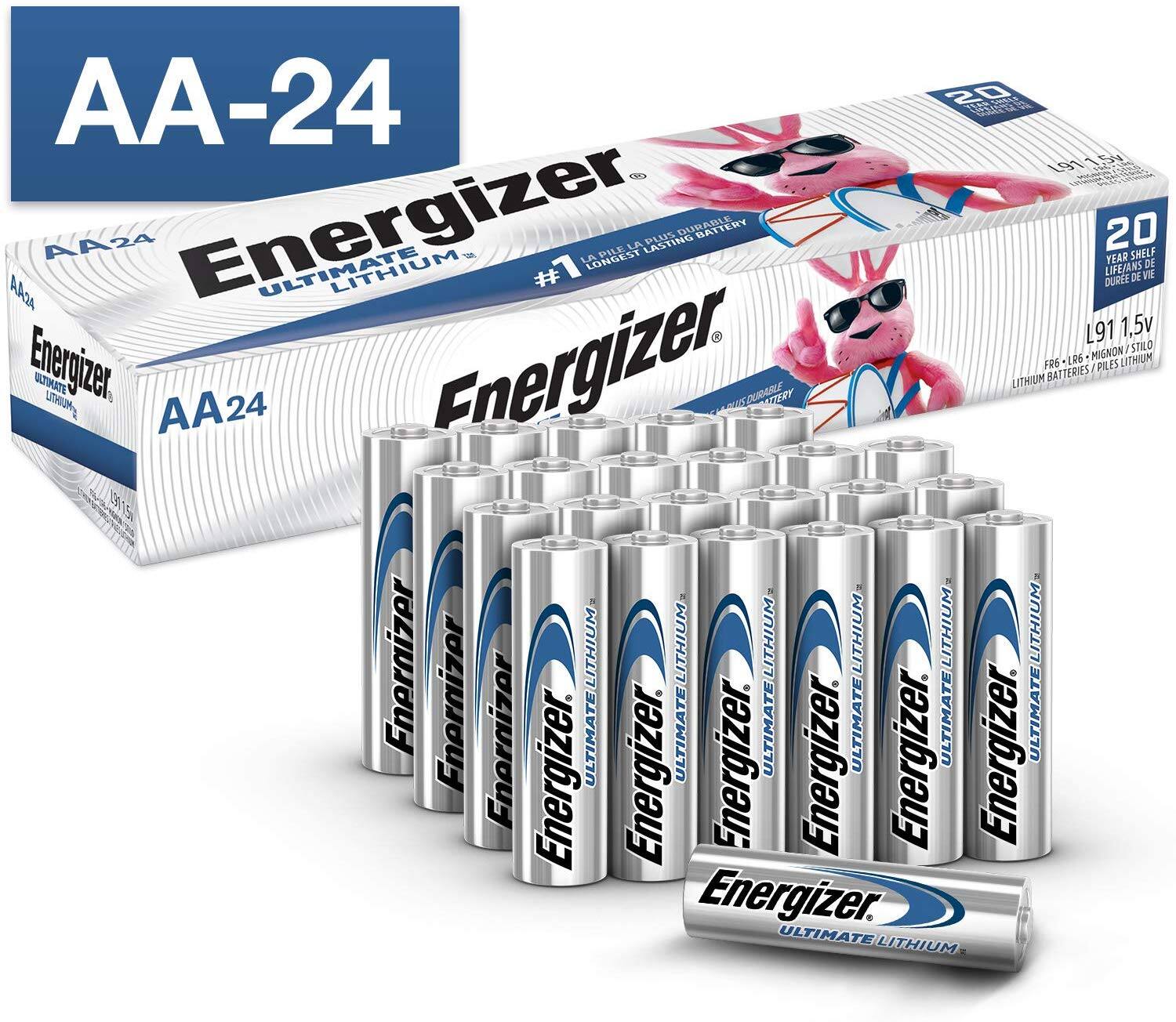 Energizer L91 Ultimate Lithium AA Batteries Bulk Pack - Pkg Qty 24
