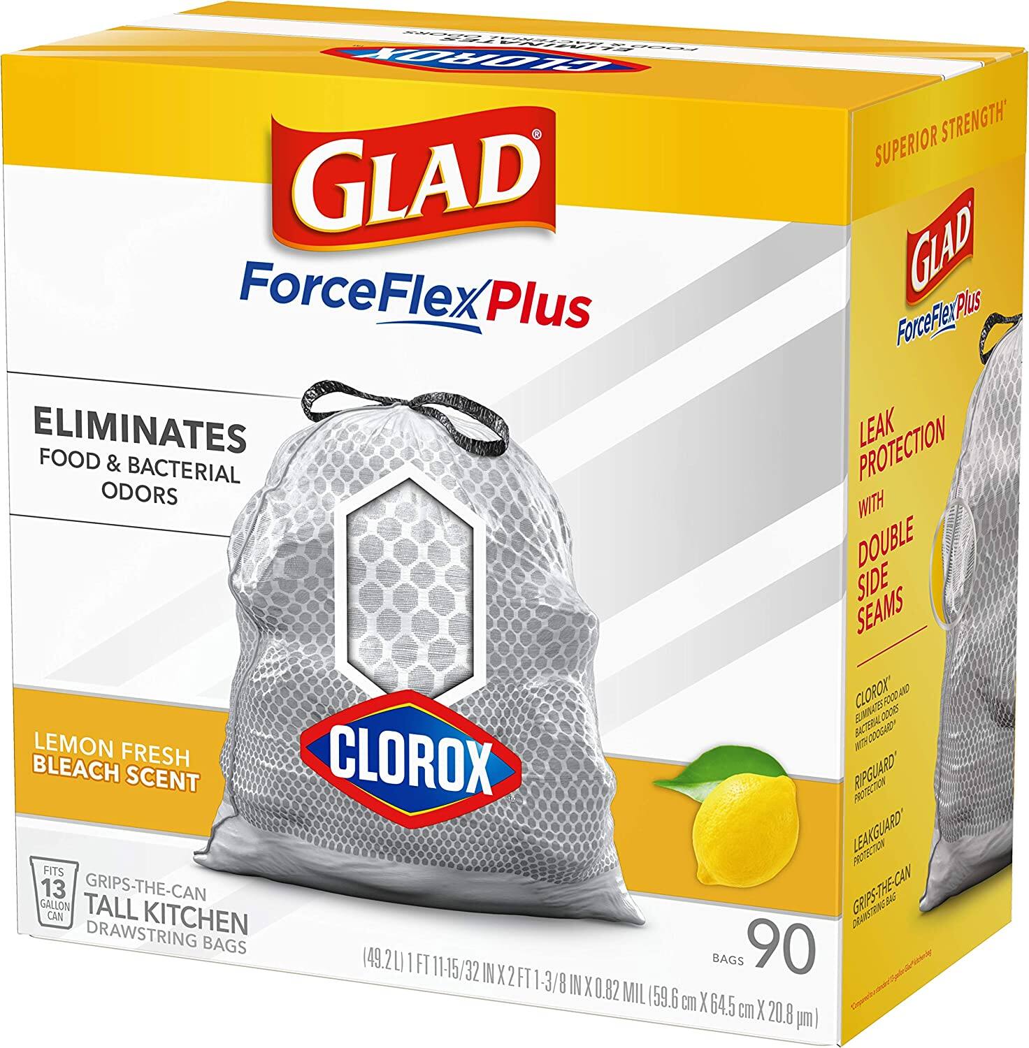 90-Ct 13-Gal Glad ForceFlex Plus Kitchen Drawstring Trash Bags (Lemon Fresh Bleach) 3 for $33.42 ($11.42 each) w/ S&S + Free Shipping