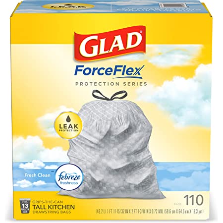 110-Ct 13-Gallon Glad ForceFlex Kitchen Drawstring Trash Bags w/ Febreze (Fresh Clean) 3 for $34.56 ($11.52 each) w/ S&S + Free Shipping