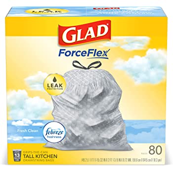 80-Count 13-Gallon Glad ForceFlex Tall Kitchen Drawstring Trash Bags 2 for $13.11 ($6.61 each) + Free Shipping w/ Prime or $25+