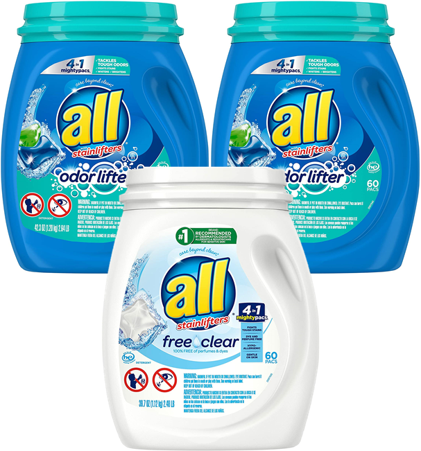 2-Pk 60-Ct All Mighty 4-in-1 Laundry Detergent Pacs (Odor Lifter) + 60-Ct (Free Clear) $16.51 ($5.51 each) w/ S&S + Free Shipping