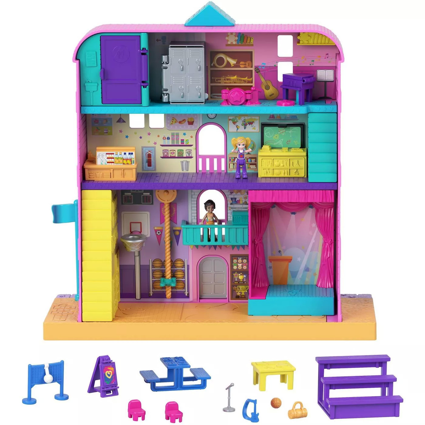 17-Pc Polly Pocket Pollyville Mighty School Playset w/ Polly & Nicolas Dolls & Accessories $11 & More + Free Store Pickup at Target or FS on $35+