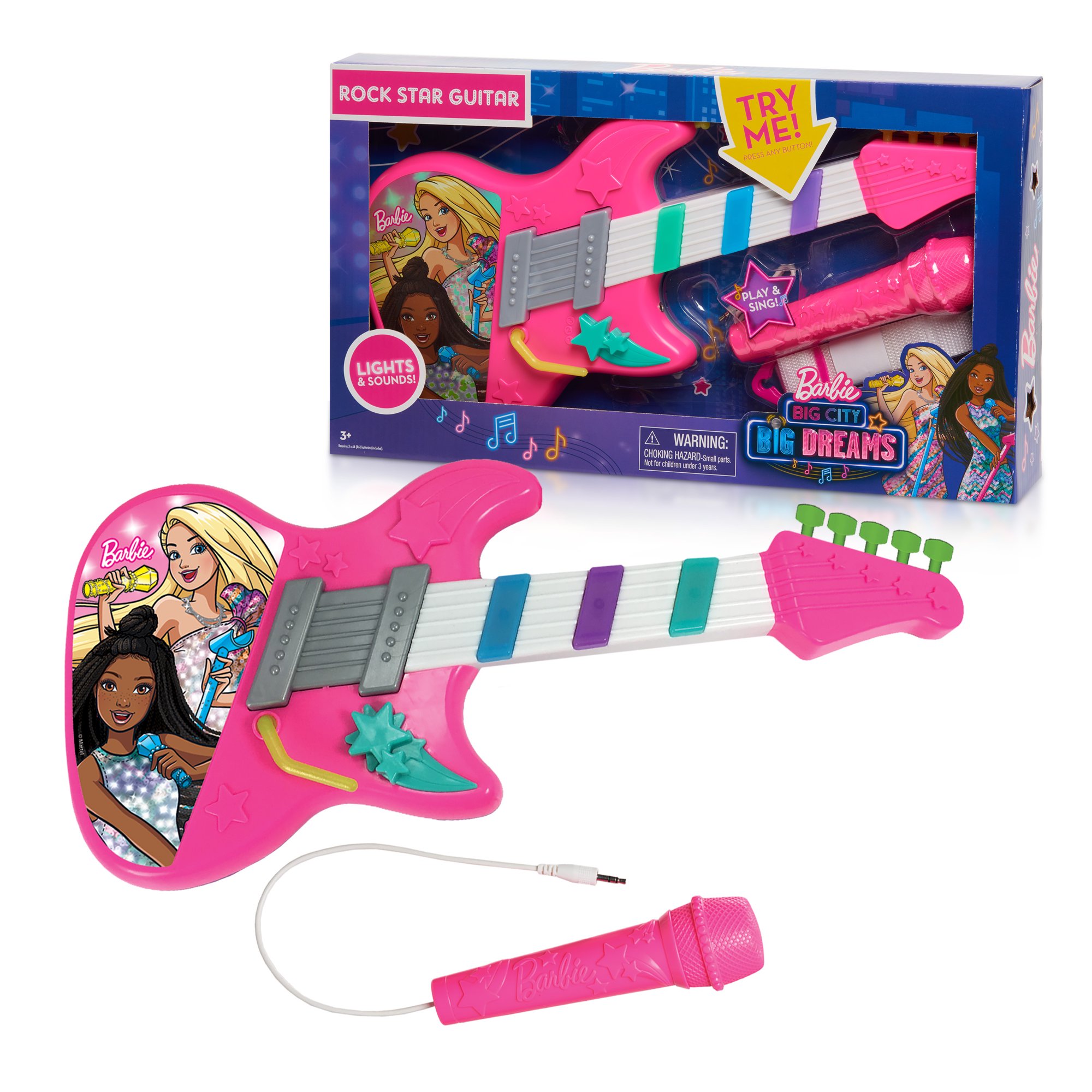 Just Play Barbie Rock Star Kids' Toy Guitar w/ Lights, Sounds & Microphone $10 + Free Store Pickup at Walmart, FS w/ Walmart+ or FS on $35+
