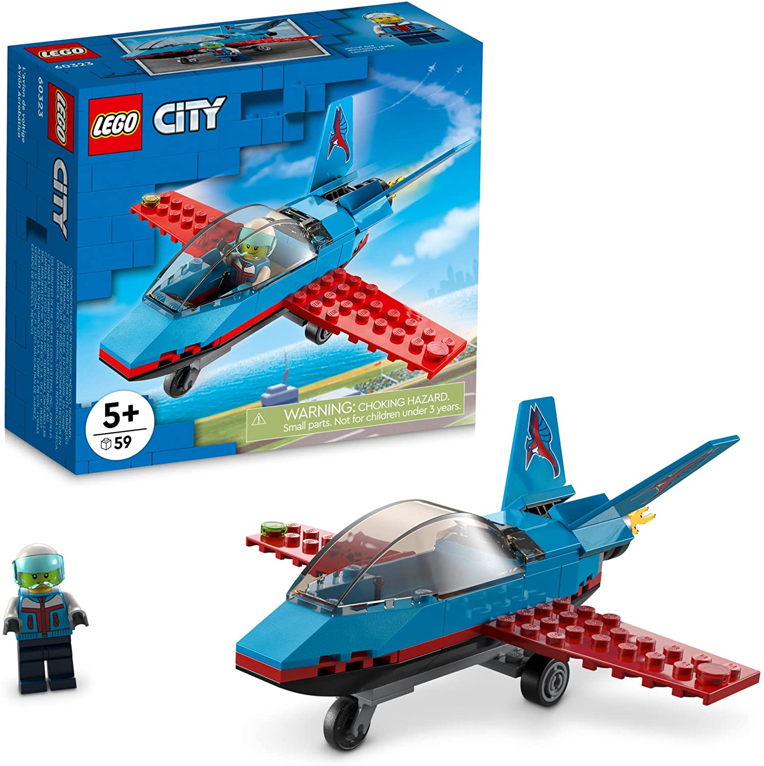 59-Pc LEGO City Stunt Plane Building Kit w/ Decorated Tail Fins, Opening Cockpit & Pilot Minifigure w/ Helmet (60323) $8 & More + FS w/ Amazon Prime or FS on $25+