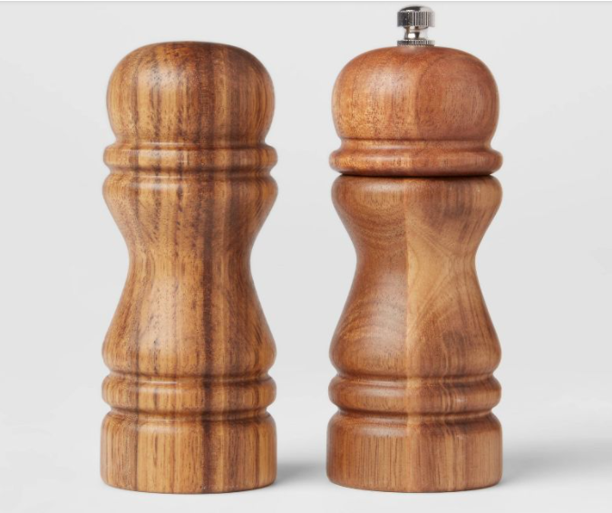 2Pc Threshold Acacia Salt & Pepper Grinder Set Turned or Round 7.50