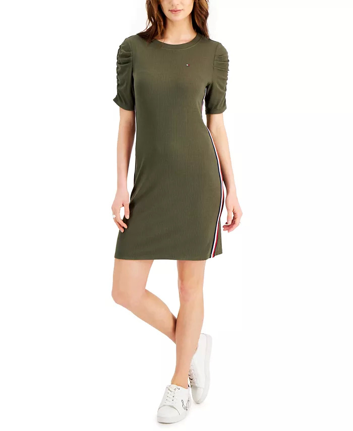 Tommy Hilfiger Women's Ribbed Puff Sleeve Dress (Chili, XS, S) $16.95 & More + SD Cashback + Free Store Pickup at Macy's or FS on $25+