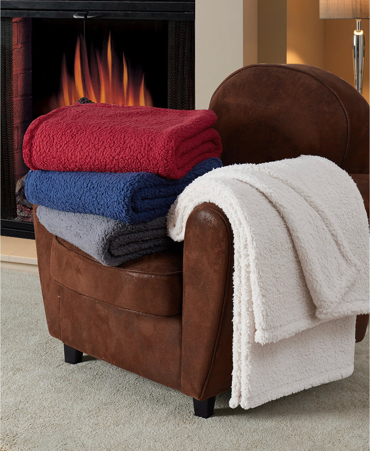 50" x 60" Fireside Sherpa Throw Blanket (Solid or Plaid) $7.45 & More + SD Cashback + Free Store Pickup at Macy's or FS on $25+