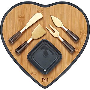 Paris Hilton 7-Piece Reversible Bamboo Heart Cutting Board and Stainless  Steel Cutlery Set, Pink 