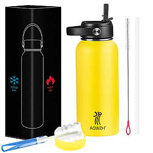 32-Oz AQwzh Stainless Steel Wide Mouth Water Bottle (Yellow) $4.65 & More