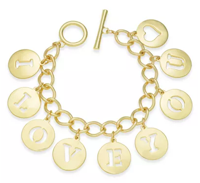 Charter Club Holiday Lane: I LOVE YOU Charm Bracelet (gold or silver) $6.40, Gold Tone Crystal XOXO Pin $6.40 & More + Free Ship to Store or Free Ship on $25+