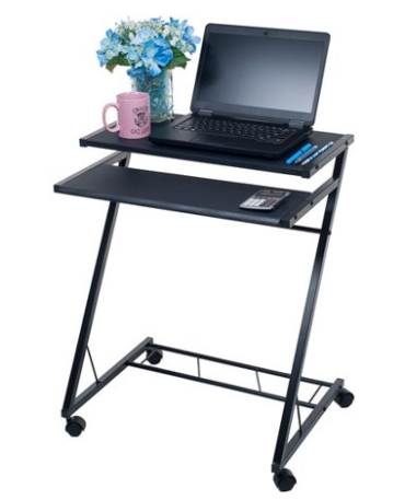 Hodedah Adjustable Height Wood Top Laptop Desk On Wheels Mahogany