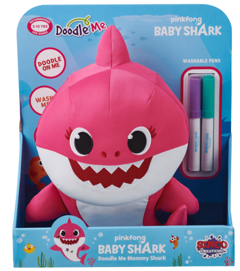 Pinkfong Shark Doodle Wash Plush Doll W 2 Washable Markers